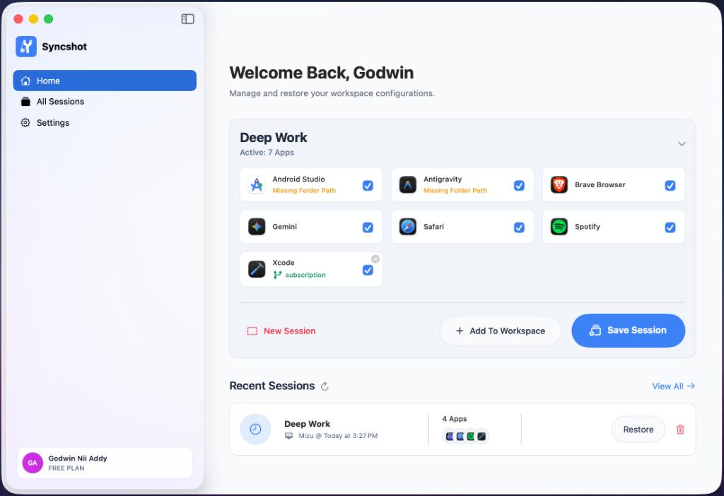 Syncshot Dashboard Interface